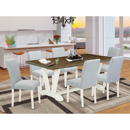 East West Furniture 7 Piece V-Style Kitchen Dining Table Set - Linen White V077AB015-7